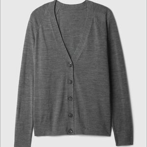 Gap Extra Fine Merino Wool cardigan button up smoky gray Eclectic Grandpa Chic